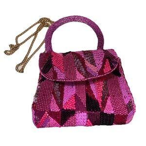 Beaded Anthropologie Pink and Purple Crossbody Bag